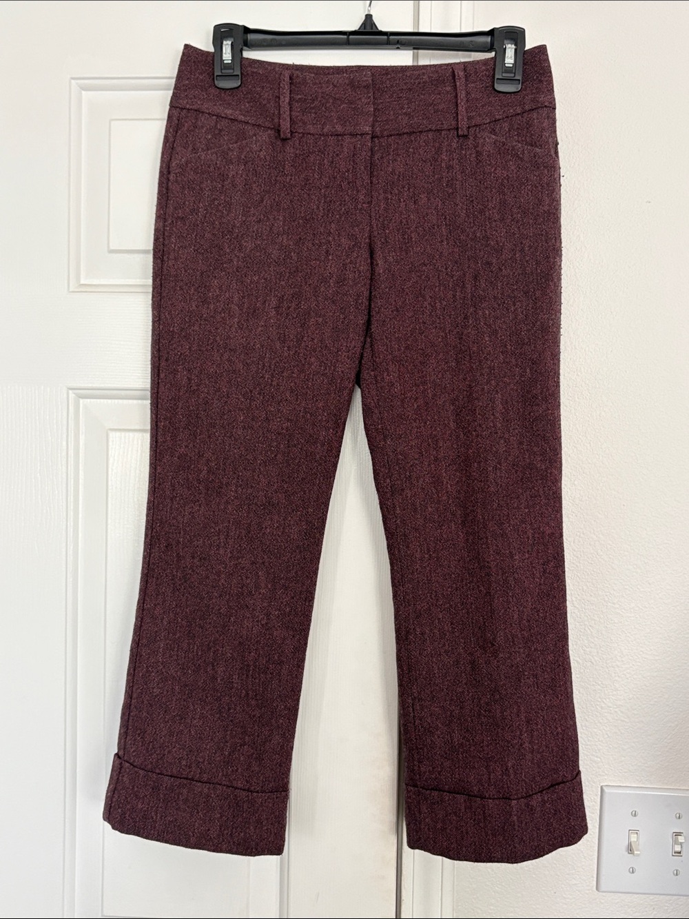 Express Design Studio Y2k burgundy cropped wool blend trousers